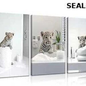 Cute Leopard Bathroom Canvas Wall Art size-  12x16inch